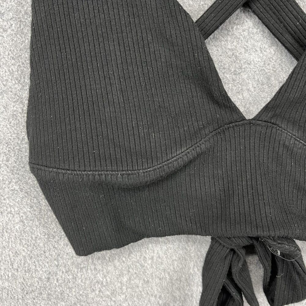 Garage Crop Top Womens XS Black Ribbed Cross‎ Back Tie Front Sleeveless Stretchy - Picture 4 of 15
